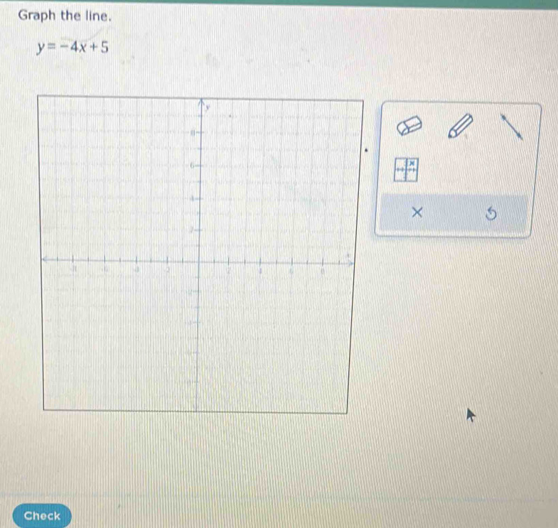 Graph the line.
y=-4x+5
× 
Check