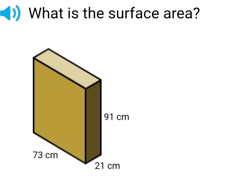 What is the surface area?
91 cm
73 cm
21 cm