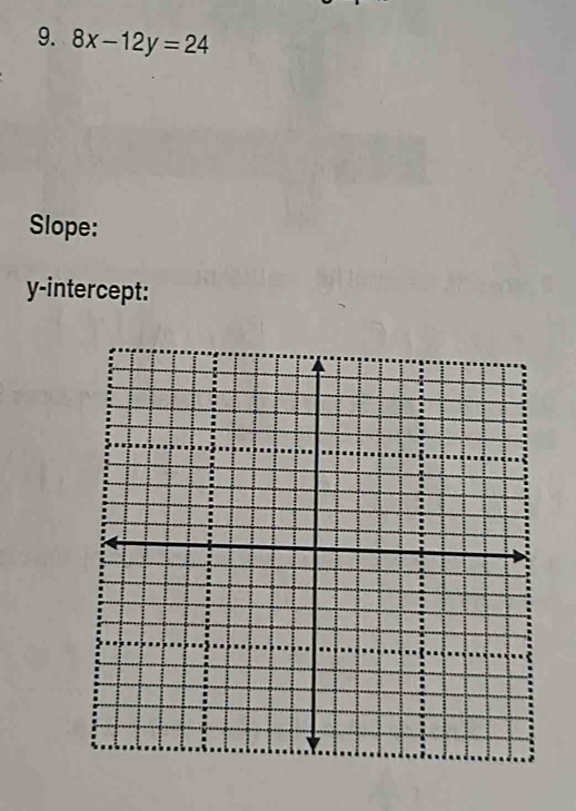 8x-12y=24
Slope: 
y-intercept: