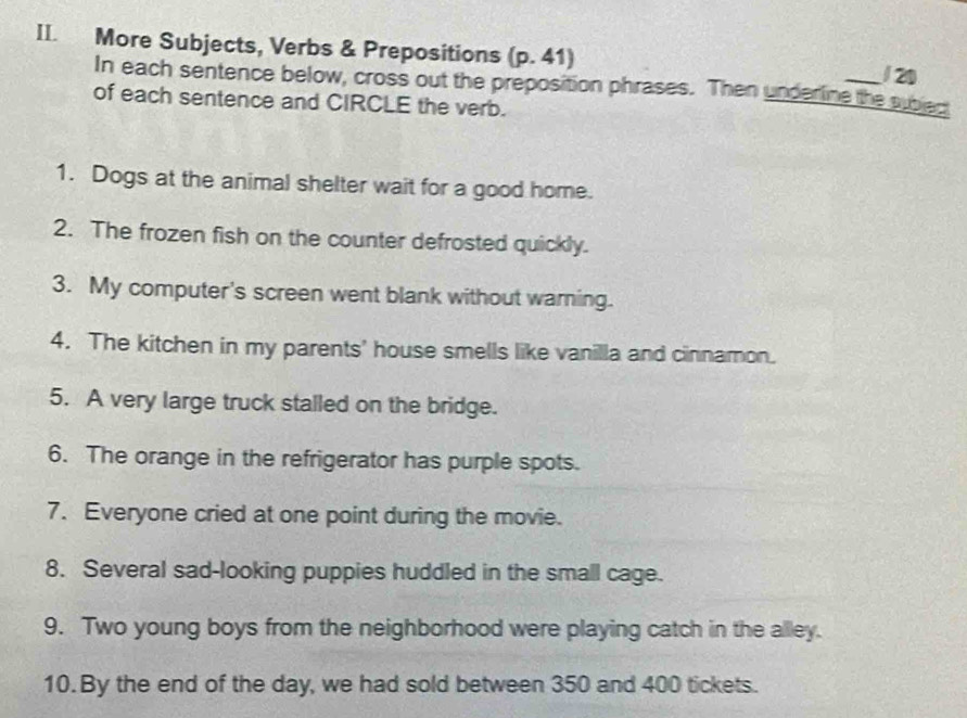 Solved: More Subjects, Verbs & Prepositions (p. 41) _ 20 In each ...