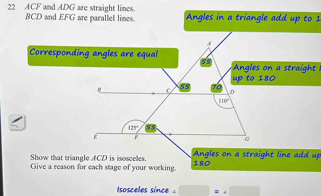 Solved: ACF and ADG are straight lines. BCD and EFG are parallel lines ...