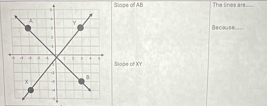 Slope of AB The lines are..... 
Because...... 
Slope of XY