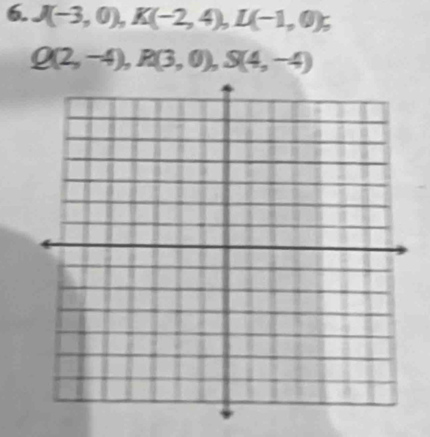 J(-3,0), K(-2,4), L(-1,0);
Q(2,-4), R(3,0), S(4,-4)