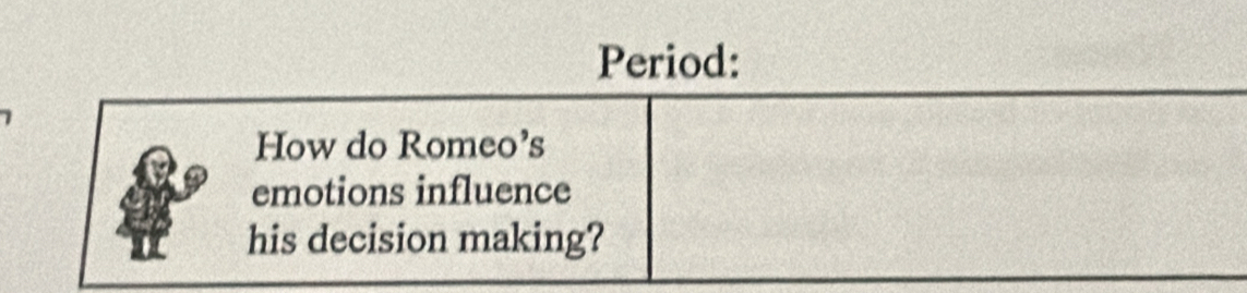 Period: 
How do Romeo’s 
emotions influence 
his decision making?