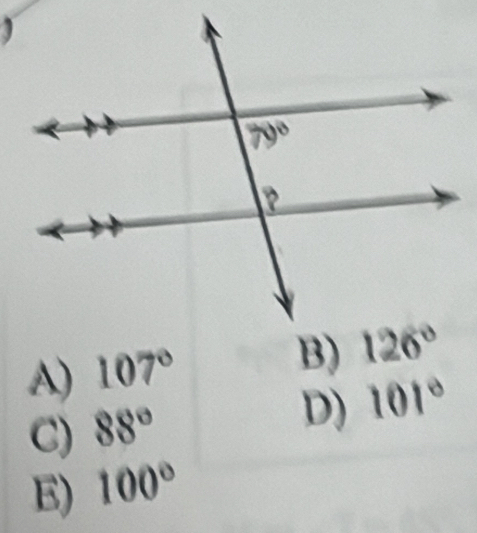 A) 107°
C) 88°
D) 101°
E) 100°