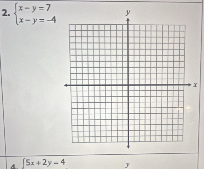 beginarrayl x-y=7 x-y=-4endarray.
4. ∈t 5x+2y=4
y