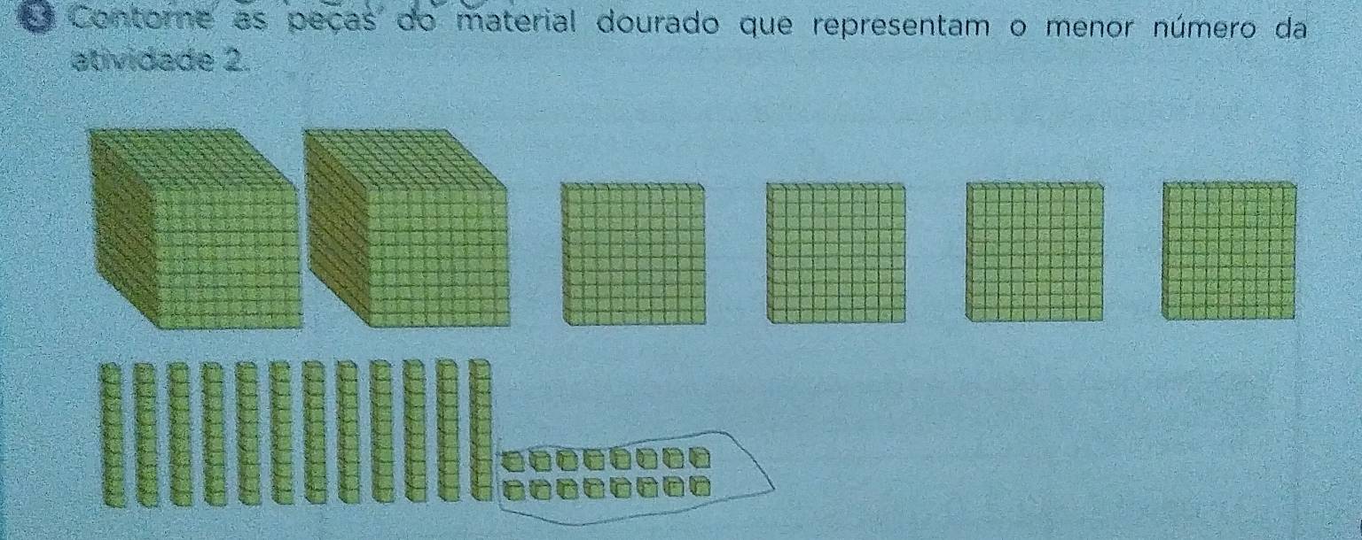 Contorne as peças do material dourado que representam o menor número da 
atividade 2.