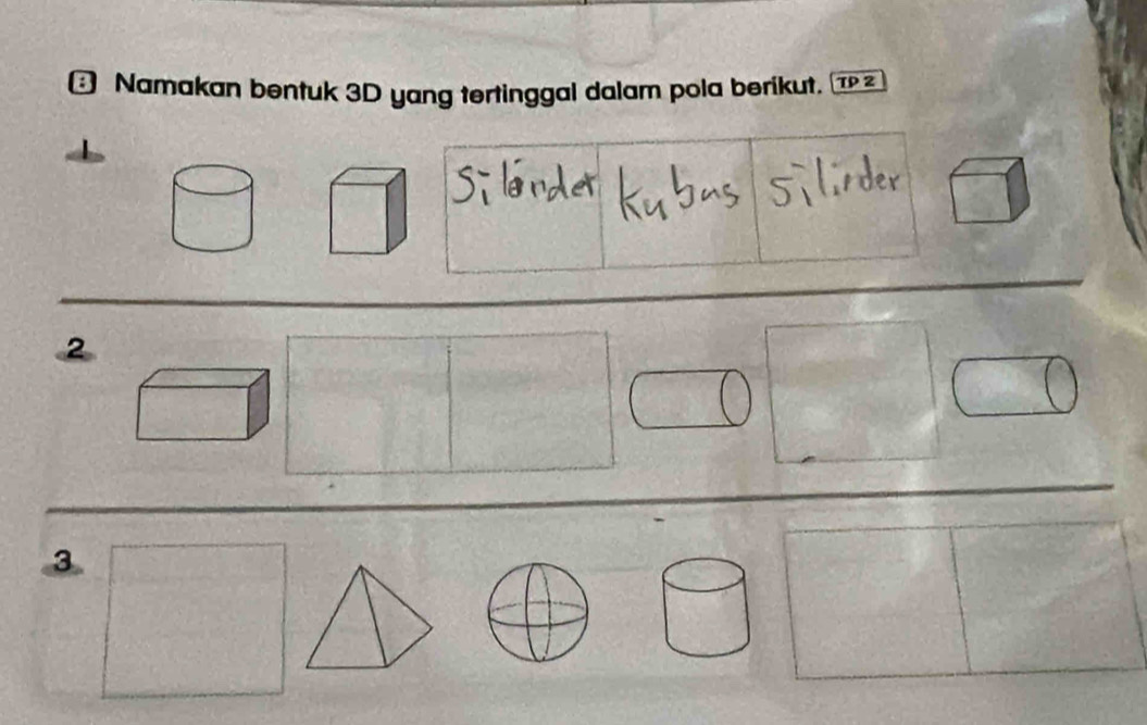 Namakan bentuk 3D yang tertinggal dalam pola berikut.
□
30° frac 1
beginarrayr
71^
- 1/2 
□
|