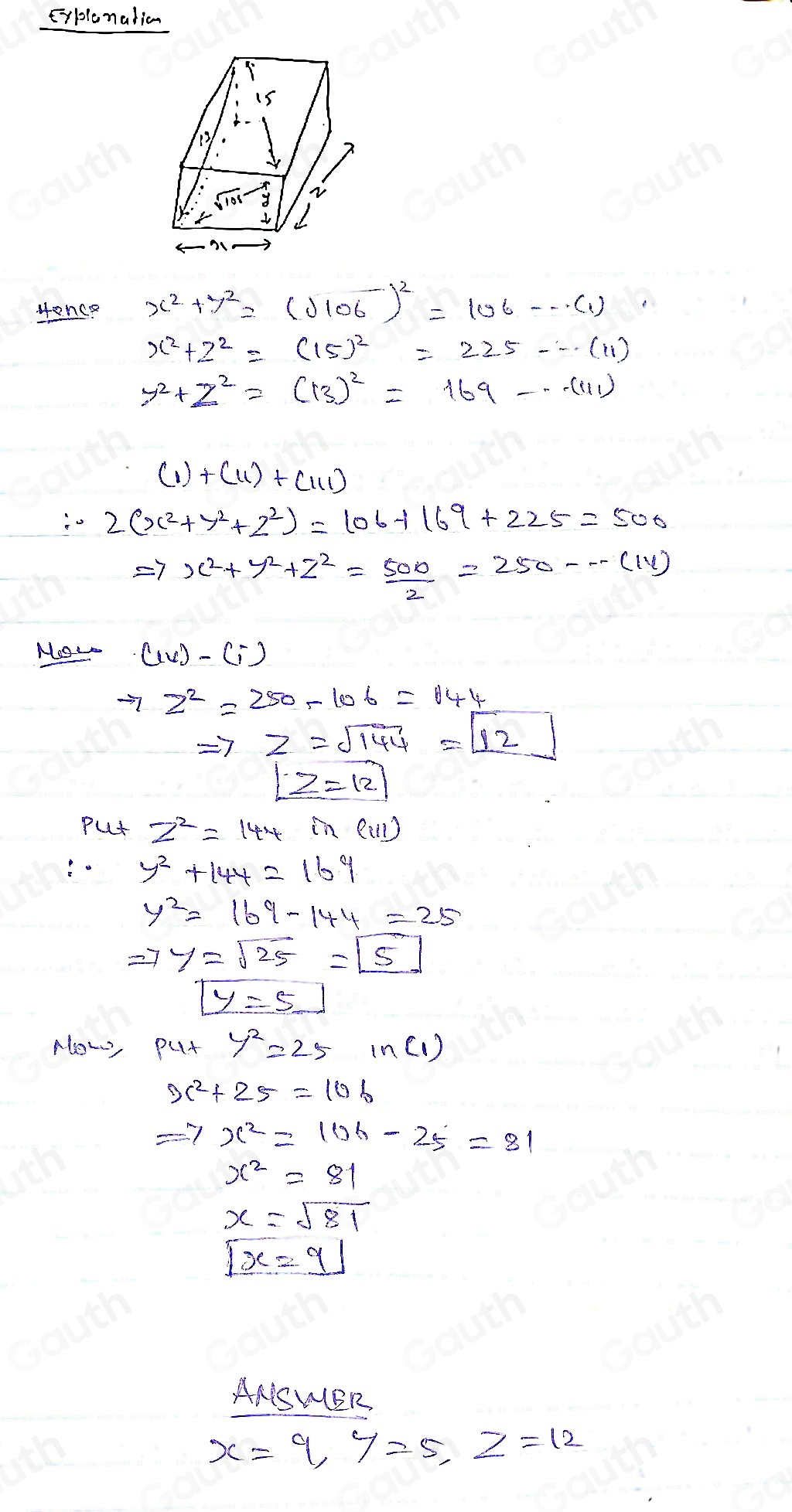 Solved: Calculate the values of x, y and z in the cuboid shown below by ...