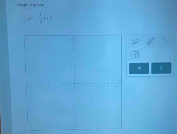 Graph the line.
y=- 1/2 x+5
× 5