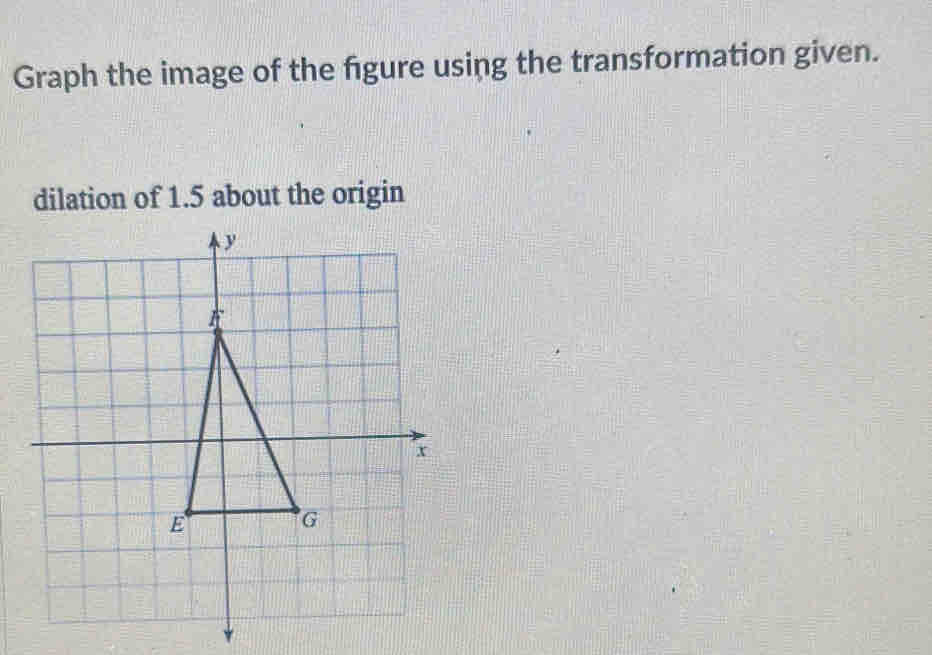 Graph the image of the figure using the transformation given. 
dilation of 1.5 about the origin