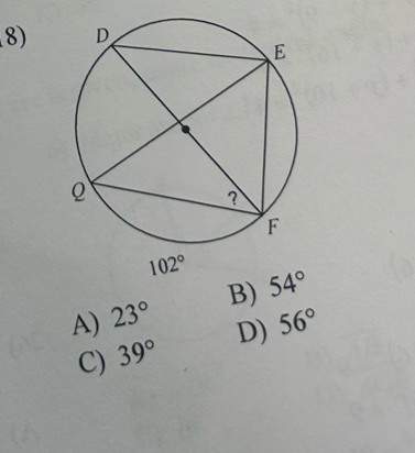 A) 23° B)
C) 39° D) 56°