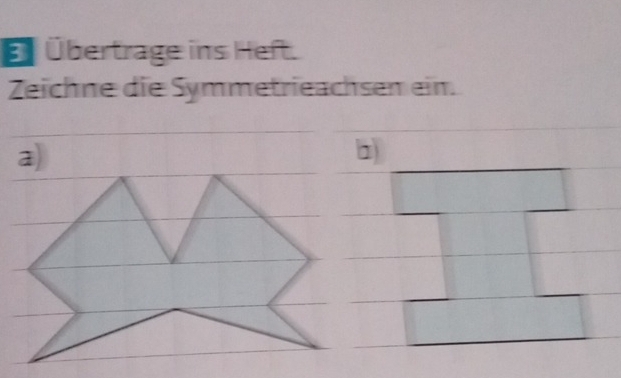 Übertrage ins Heft. 
Zeichne die Symmetrieachsen ein.