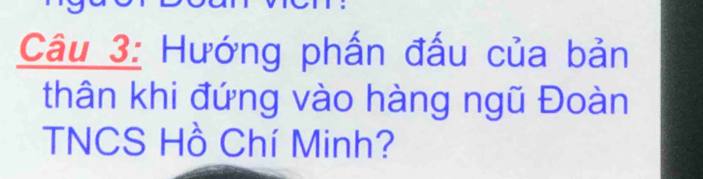 Hướng phần đấu của bản 
thân khi đứng vào hàng ngũ Đoàn 
TNCS Hồ Chí Minh?