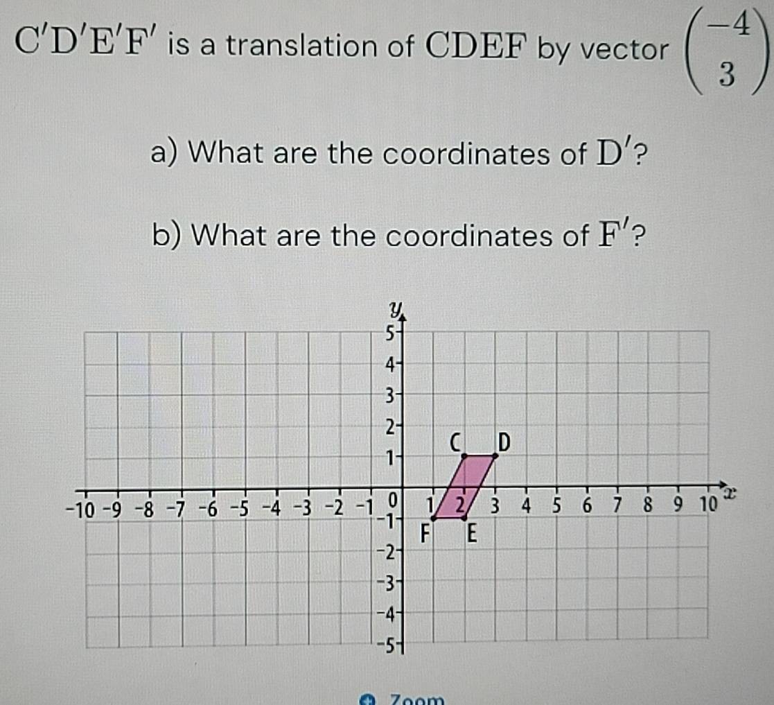 Solved: C'D'E'F' is a translation of CDEF by vector beginpmatrix -4 ...