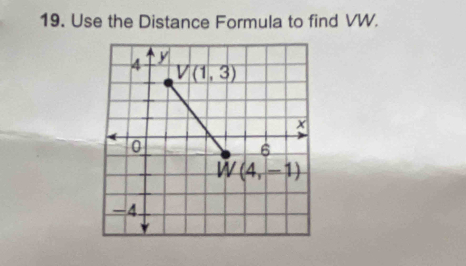 Use the Distance Formula to find VW.