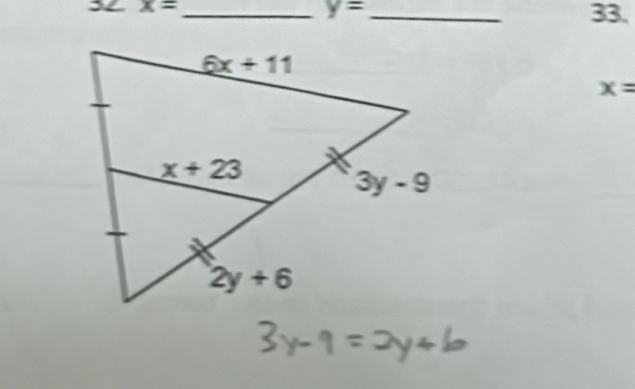 3∠ x=
y= _ 33.
x=