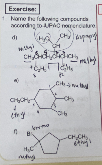 Name the following compounds
according to IUPAC nomenclature.
d) H_3C CH_3
CH
CH_3CHCH_2CHCHCH_3
Con5 C_2 H_5