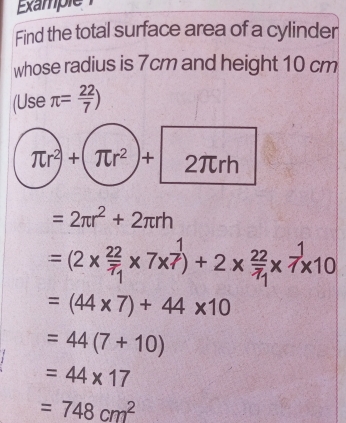 Solved: Example Find the total surface area of a cylinder whose radius ...