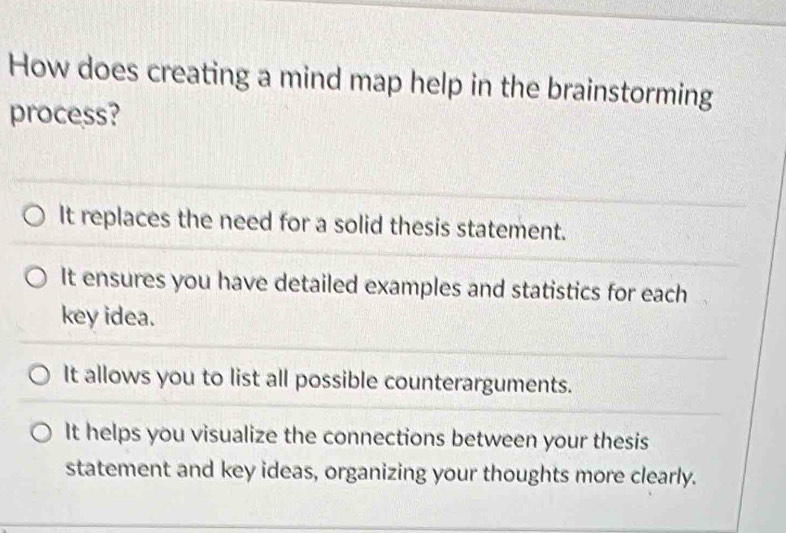 Solved: How does creating a mind map help in the brainstorming process ...