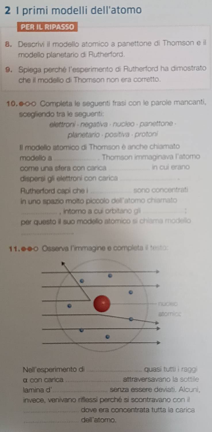 Risolto:2 1 primi modelli dell'atomo PER IL RIPASSO 8. Descrivi il ...