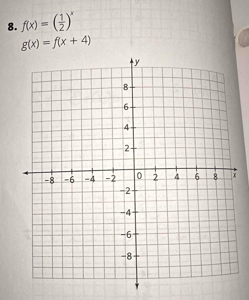 f(x)=( 1/2 )^x
g(x)=f(x+4)