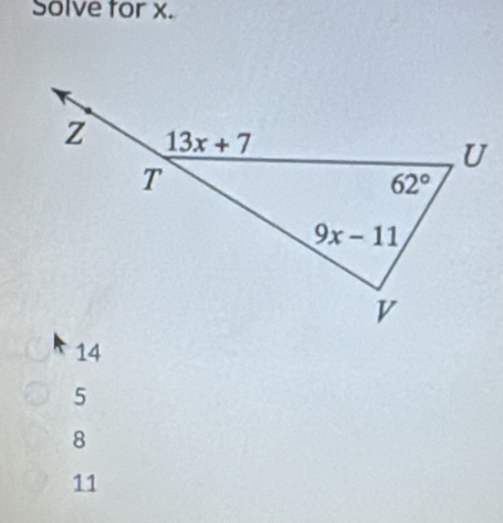 Solve for x.
14
5
8
11