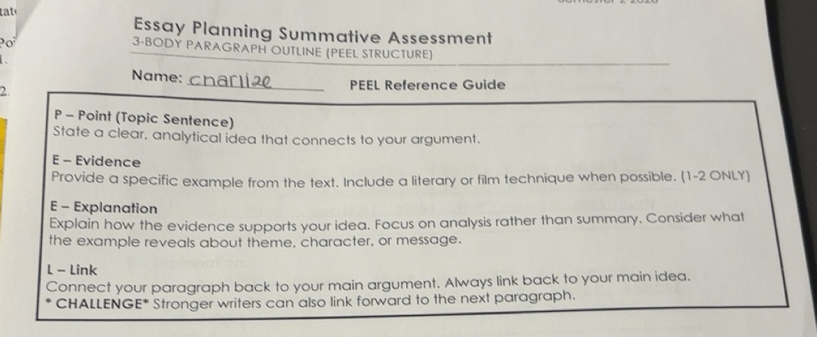 Solved: tate Essay Planning Summative Assessment Po 3-BODY PARAGRAPH ...