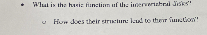 What is the basic function of the intervertebral disks? 
How does their structure lead to their function?