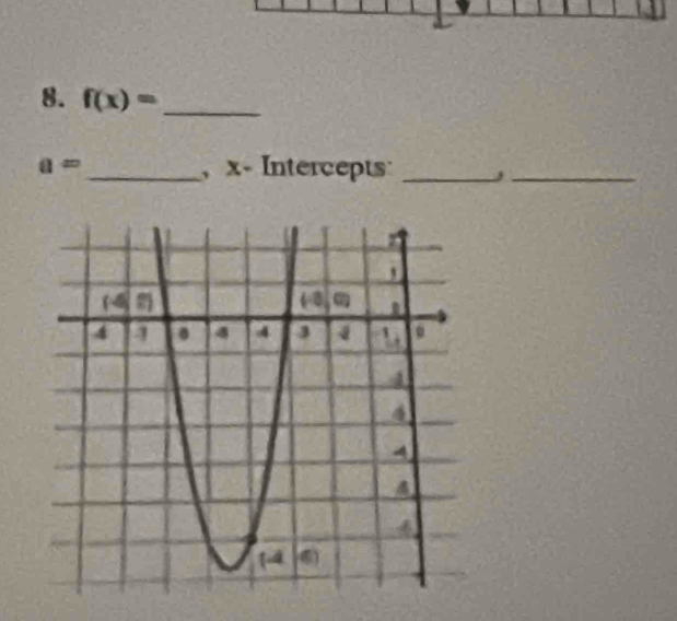 f(x)= _
a= _ , x- Intercepts _3_