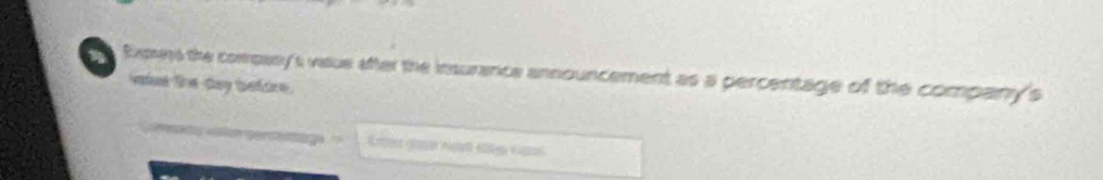 Rxpes the comosey's vaue after the insurance announcement as a percentage of the company's 
vakee the-day betare .