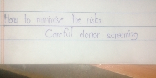 How to minhrise the risks 
Careful donor screeming