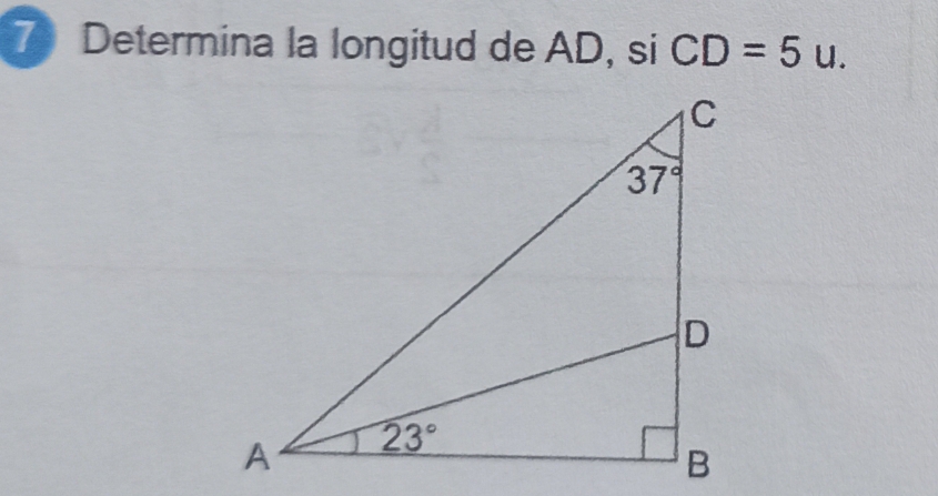 Determina la longitud de AD, si CD=5u.