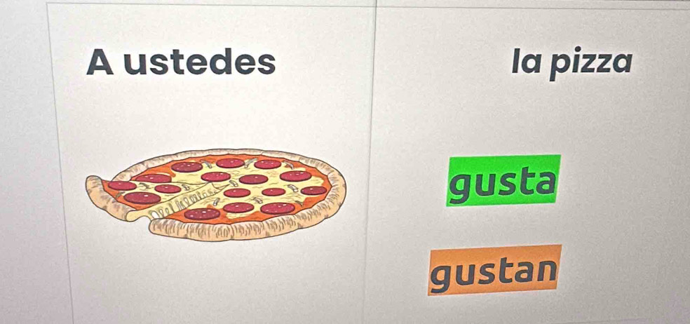 A ustedes la pizza 
gusta 
gustan