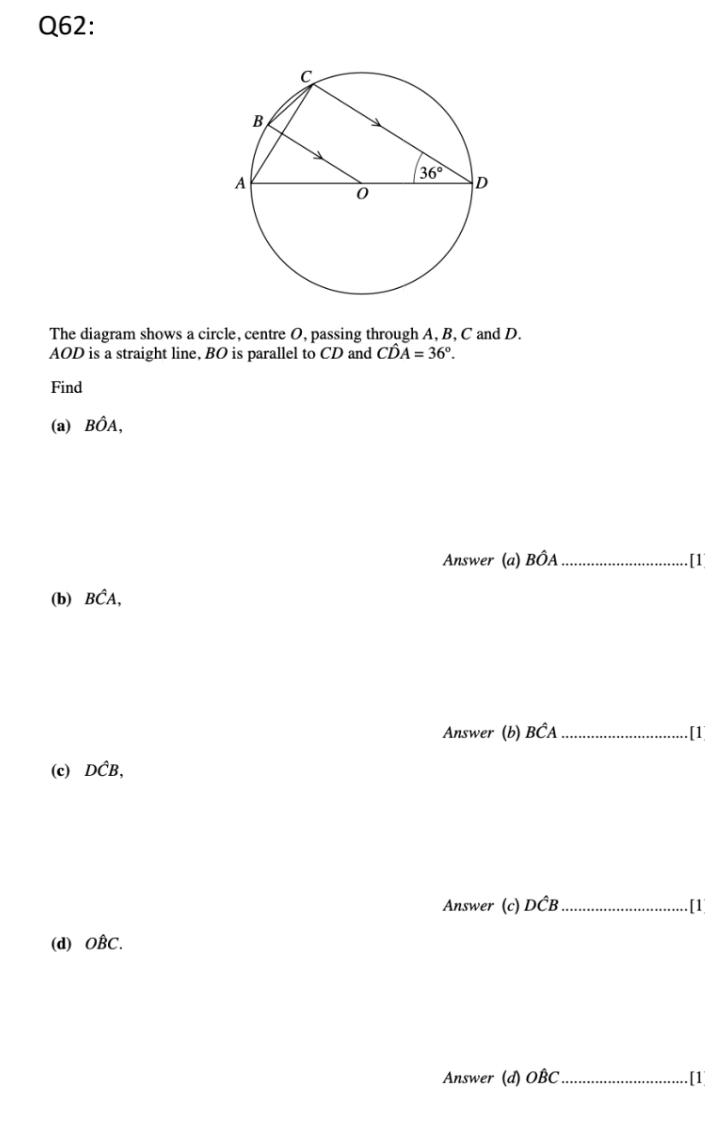 Solved: The diagram shows a circle, centre O, passing through A, B, C ...