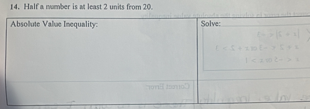 Half a number is at least 2 units from 20.