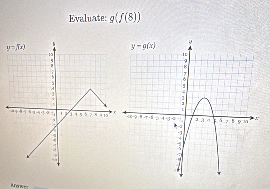 Evaluate: g(f(8))
Answer