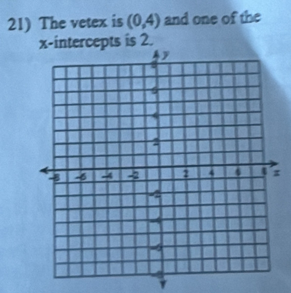 The vetex is (0,4) and one of the 
x-intercepts is 2.