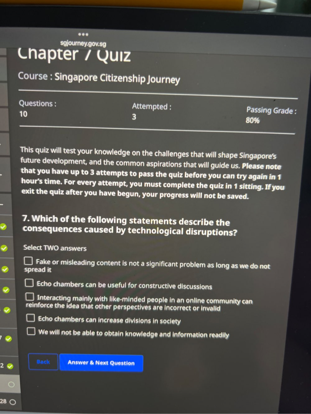 Solved: sgjourney.gov.sg Chapter / Quiz Course : Singapore Citizenship ...