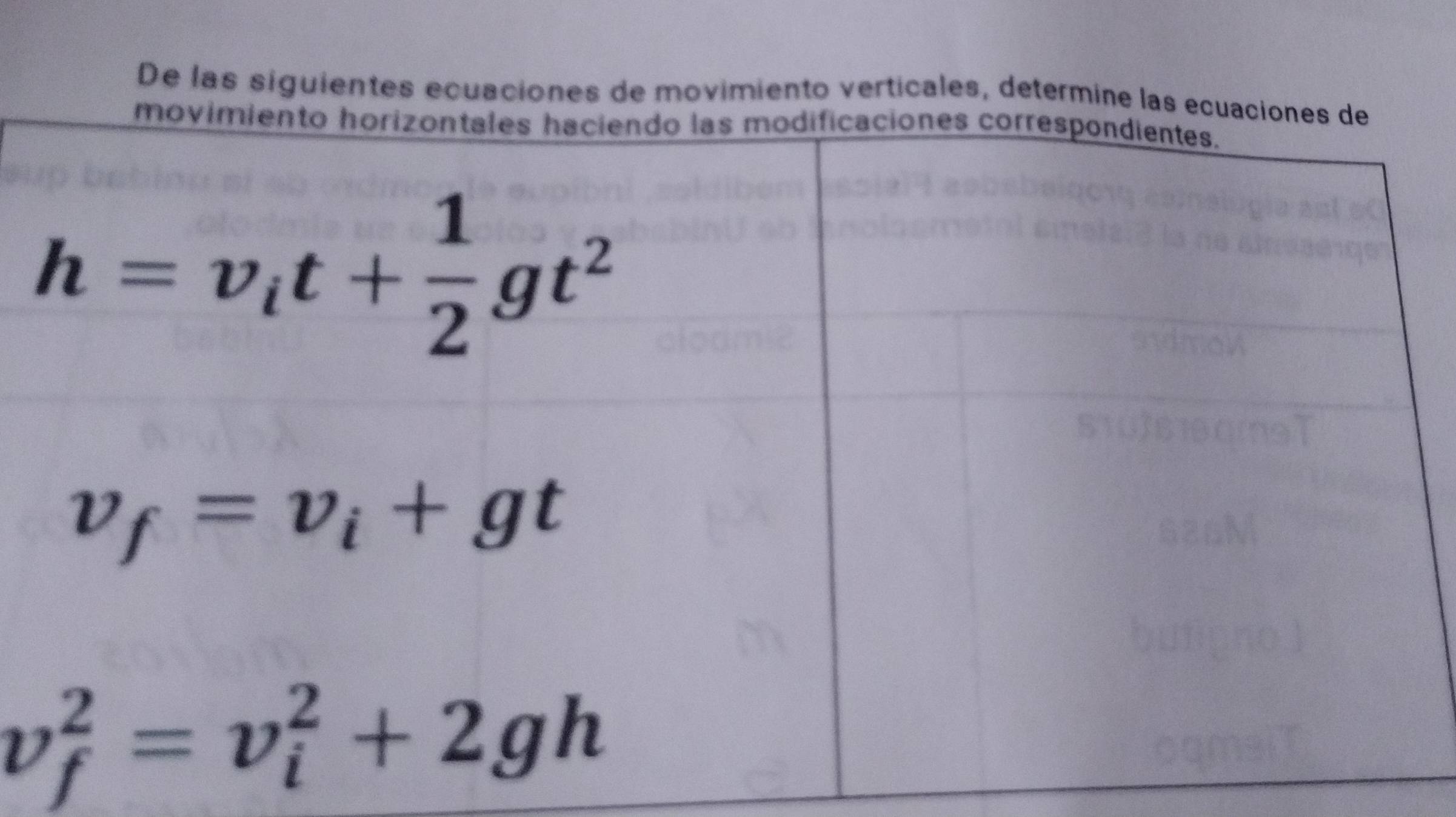 De las siguientes ecuaciones de movimiento verticales, determine las