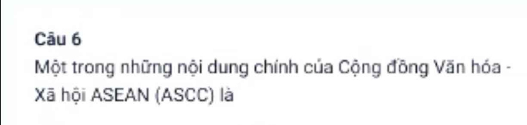 Một trong những nội dung chính của Cộng đồng Văn hóa - 
Xã hội ASEAN (ASCC) là