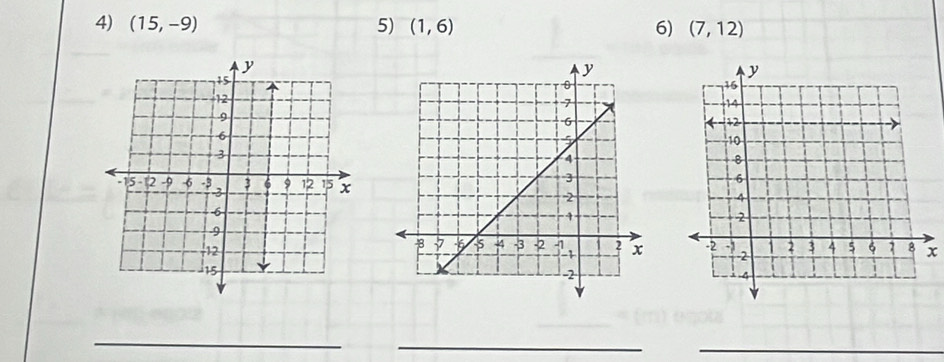 (15,-9) 5) (1,6) 6) (7,12)
x 
_ 
_ 
_