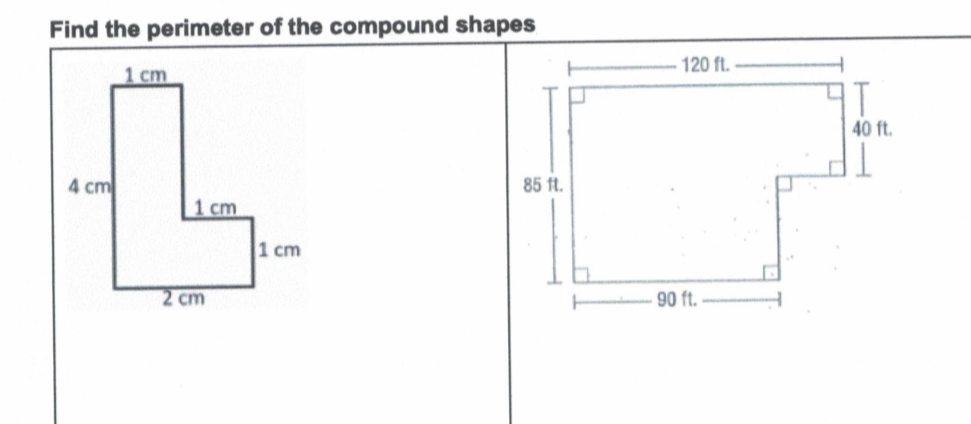 Find the perimeter of the compound shapes