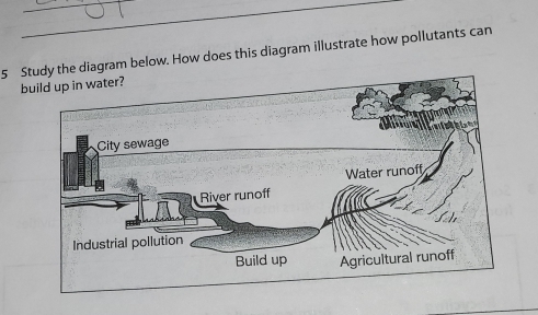 Study the diagram below. How does this diagram illustrate how pollutants can 
build up in water?