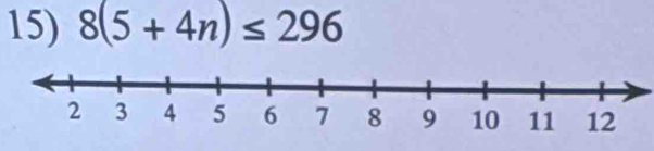 8(5+4n)≤ 296