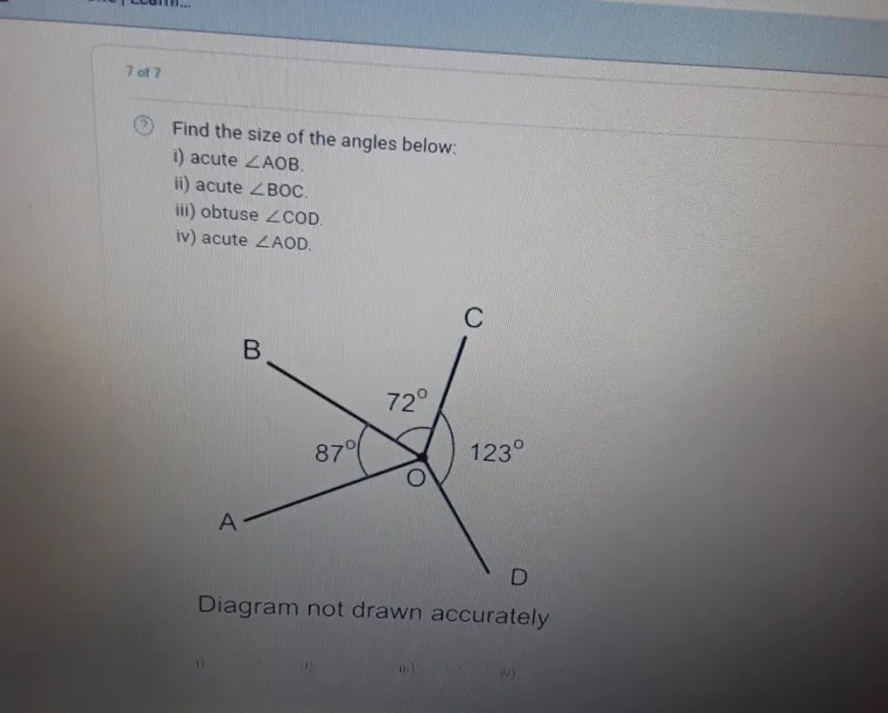 Solved: of 7 Find the size of the angles below: i) acute ∠ AOB. ii ...
