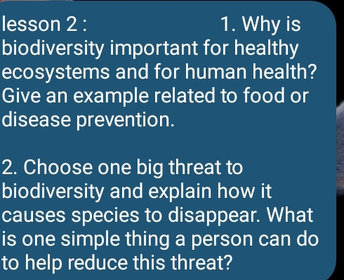Solved: lesson 2 : 1. Why is biodiversity important for healthy