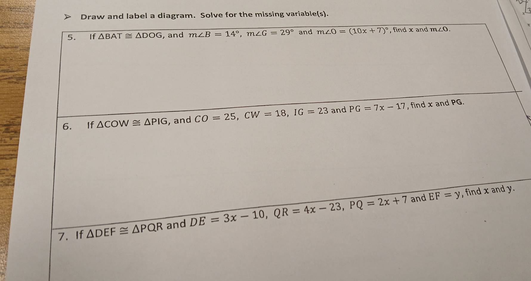 for the missing variable(s).