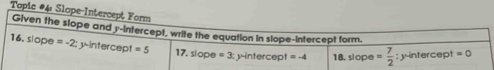 Topic #4: Slope-Intercep