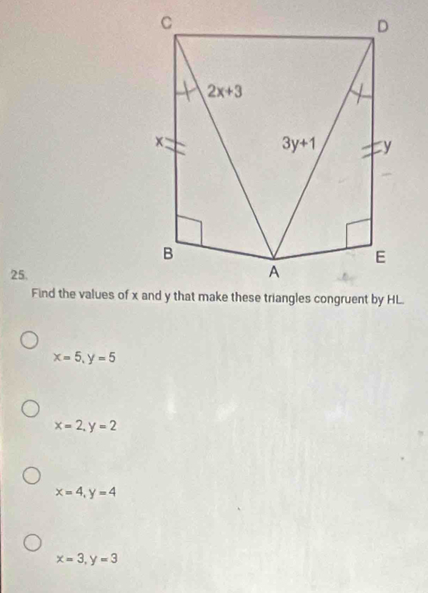 x=5,y=5
x=2,y=2
x=4,y=4
x=3,y=3